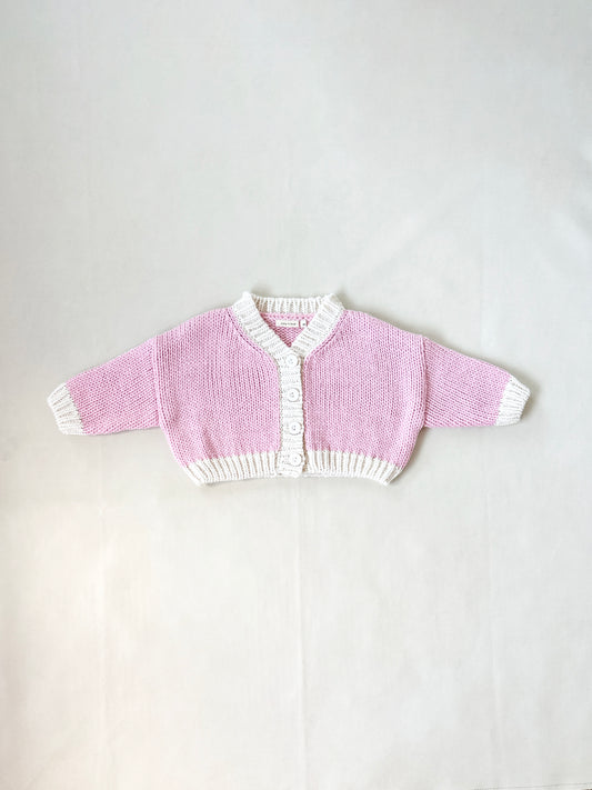 Zuri Contrast Knitted Cardigan - Pink/Cream