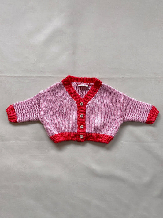 Zuri Contrast Knitted Cardigan - Pink/Red